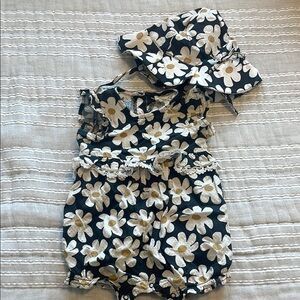 Floral Black and White Kids Romper